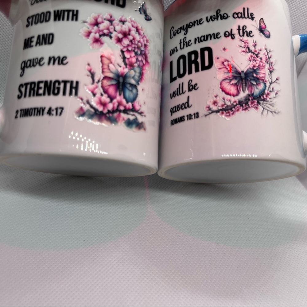 Inspirational Butterfly Mug Set - Pink and White